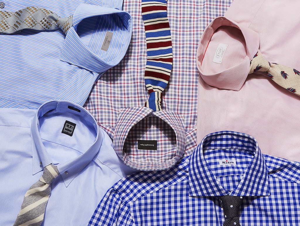 Clockwise from top left: Eton shirt, Eton tie; Kiton Shirt, Calvin Klein tie; Ermenegildo Zegna shirt, Ivy Prepster tie; Ike Behar shirt, Alexander Olch tie; Canali shirt, Marwood tie