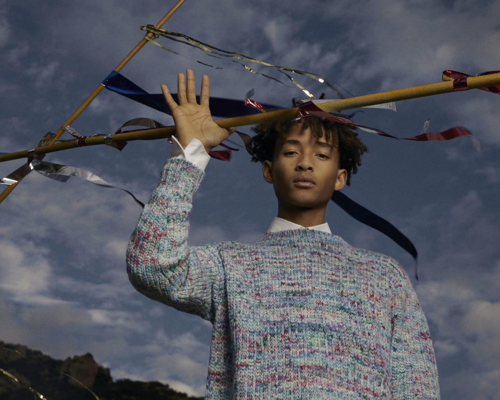 Jaden Smith models a sweater from his own MSFTSrep collection. 